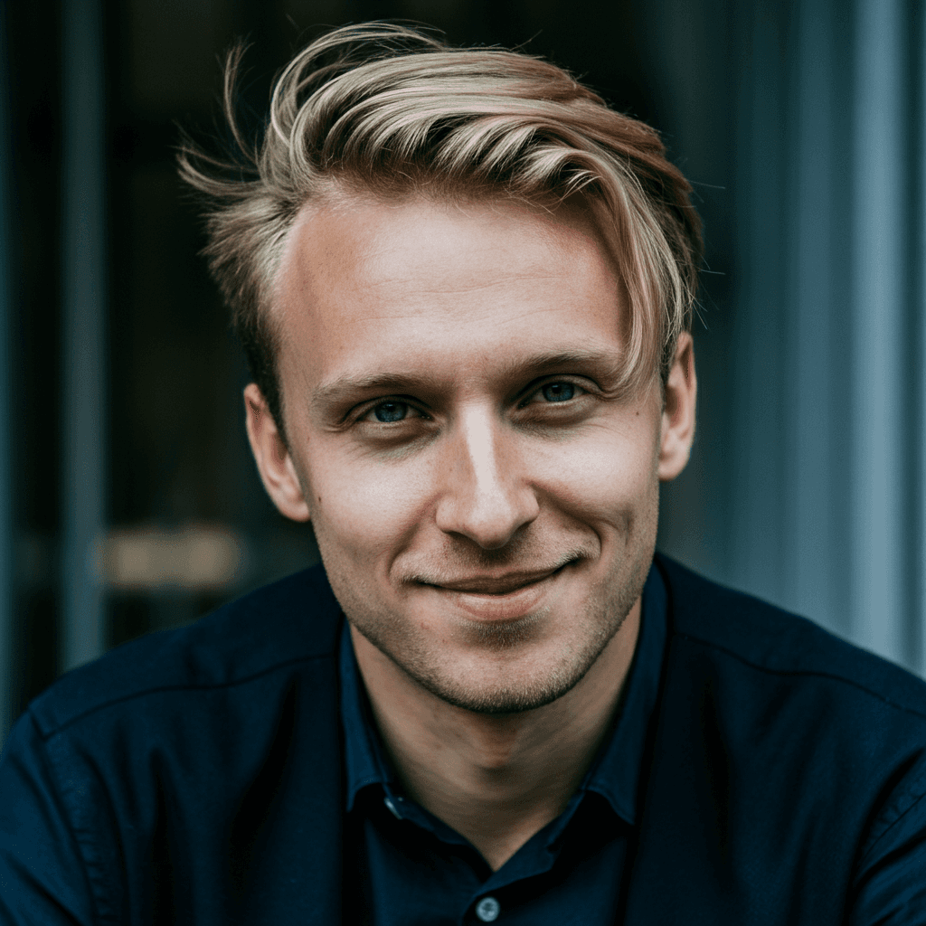 Young swedish guy smiling at the camera